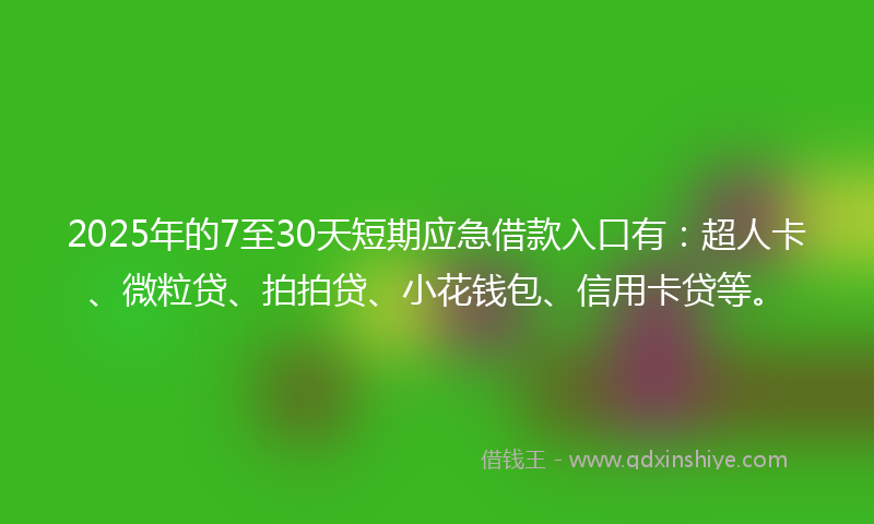 2025年的7至30天短期应急借款入口有：超人卡、微粒贷、拍拍贷、小花钱包、信用卡贷等。