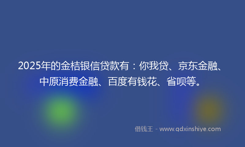 2025年的金桔银信贷款有：你我贷、京东金融、中原消费金融、百度有钱花、省呗等。