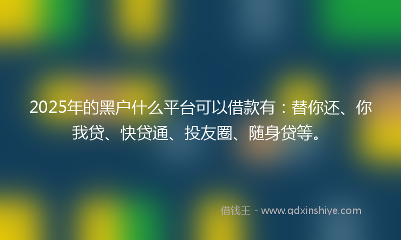 2025年的黑户什么平台可以借款有：替你还、你我贷、快贷通、投友圈、随身贷等。