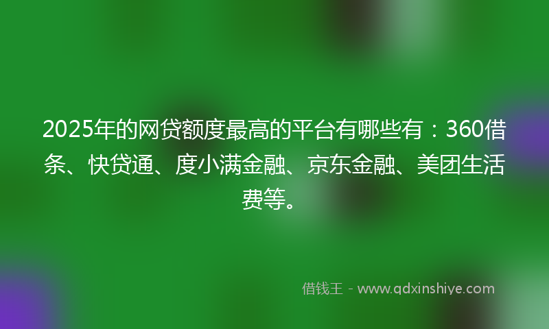 2025年的网贷额度最高的平台有哪些有：360借条、快贷通、度小满金融、京东金融、美团生活费等。
