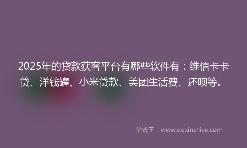 2025年的贷款获客平台有哪些软件有：维信卡卡贷、洋钱罐、小米贷款、美团生活费、还呗等。