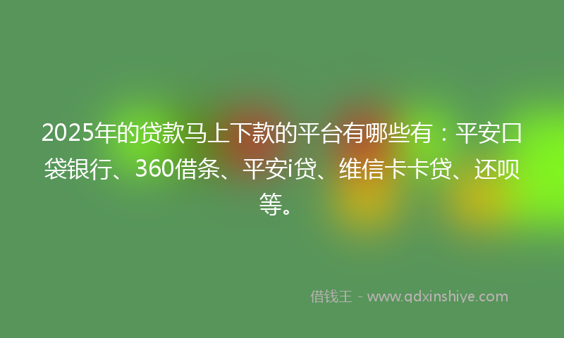 2025年的贷款马上下款的平台有哪些有：平安口袋银行、360借条、平安i贷、维信卡卡贷、还呗等。