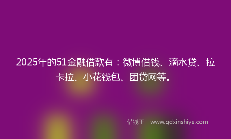 2025年的51金融借款有：微博借钱、滴水贷、拉卡拉、小花钱包、团贷网等。