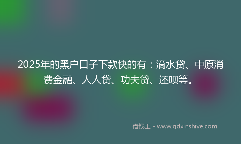 2025年的黑户口子下款快的有：滴水贷、中原消费金融、人人贷、功夫贷、还呗等。