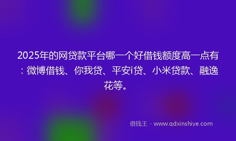 2025年的网贷款平台哪一个好借钱额度高一点有：微博借钱、你我贷、平安i贷、小米贷款、融逸花等。