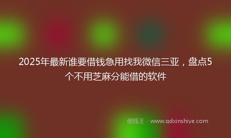 2025年最新谁要借钱急用找我微信三亚，盘点5个不用芝麻分能借的软件