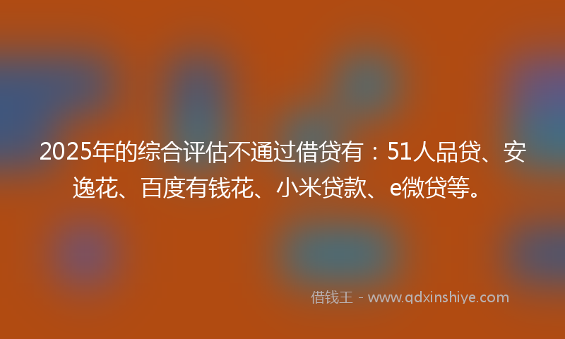 2025年的综合评估不通过借贷有：51人品贷、安逸花、百度有钱花、小米贷款、e微贷等。
