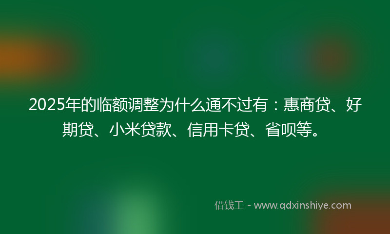 2025年的临额调整为什么通不过有：惠商贷、好期贷、小米贷款、信用卡贷、省呗等。