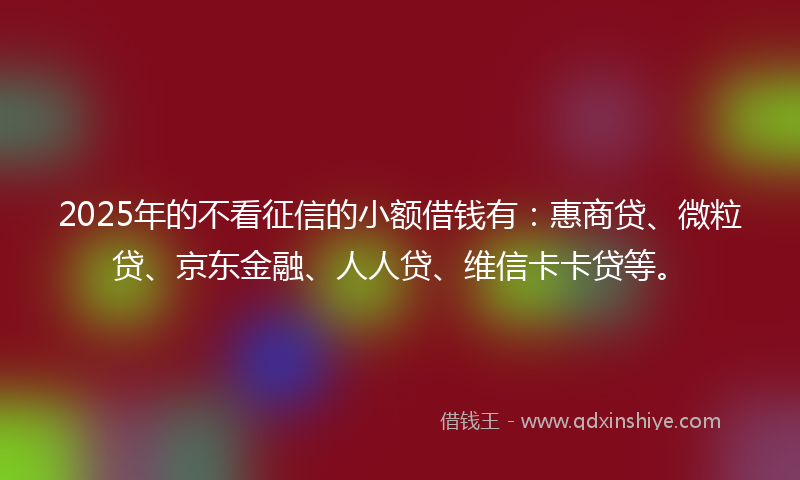 2025年的不看征信的小额借钱有：惠商贷、微粒贷、京东金融、人人贷、维信卡卡贷等。