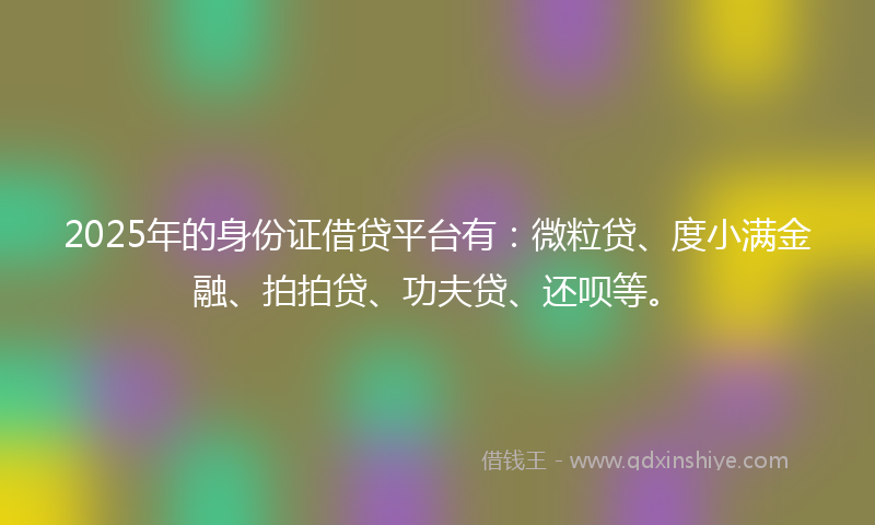 2025年的身份证借贷平台有：微粒贷、度小满金融、拍拍贷、功夫贷、还呗等。