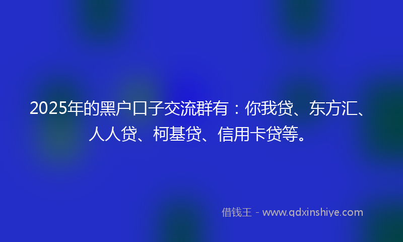 2025年的黑户口子交流群有：你我贷、东方汇、人人贷、柯基贷、信用卡贷等。