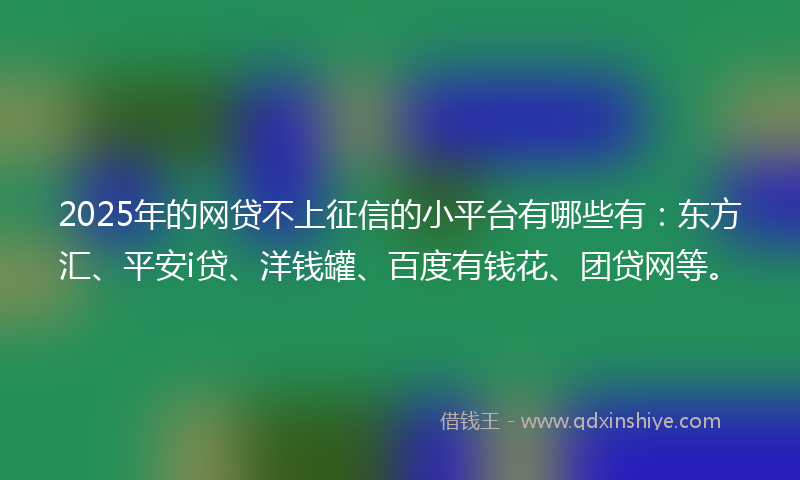 2025年的网贷不上征信的小平台有哪些有：东方汇、平安i贷、洋钱罐、百度有钱花、团贷网等。