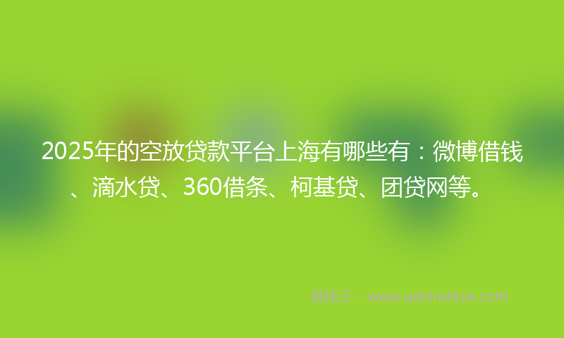 2025年的空放贷款平台上海有哪些有：微博借钱、滴水贷、360借条、柯基贷、团贷网等。