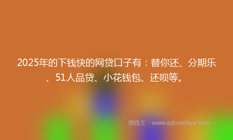 2025年的下钱快的网贷口子有：替你还、分期乐、51人品贷、小花钱包、还呗等。