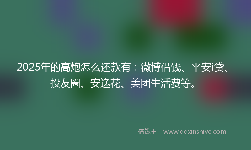2025年的高炮怎么还款有：微博借钱、平安i贷、投友圈、安逸花、美团生活费等。