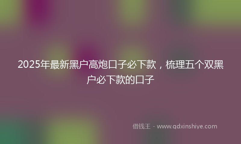 2025年最新黑户高炮口子必下款，梳理五个双黑户必下款的口子
