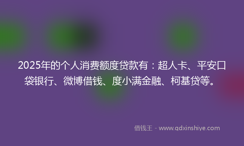 2025年的个人消费额度贷款有：超人卡、平安口袋银行、微博借钱、度小满金融、柯基贷等。