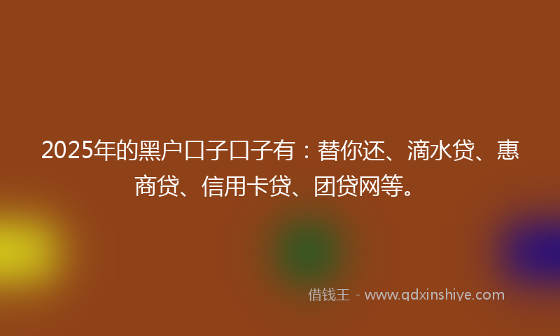 2025年的黑户口子口子有：替你还、滴水贷、惠商贷、信用卡贷、团贷网等。