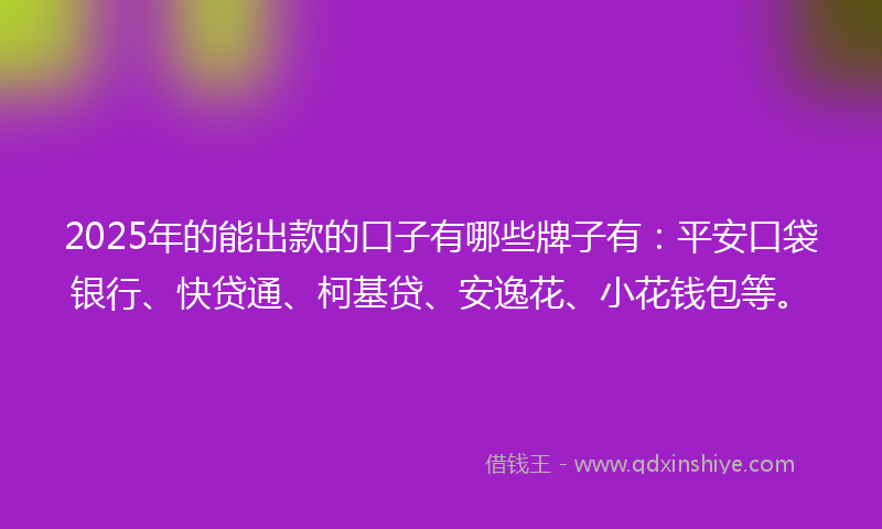 2025年的能出款的口子有哪些牌子有：平安口袋银行、快贷通、柯基贷、安逸花、小花钱包等。