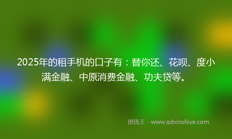 2025年的租手机的口子有：替你还、花呗、度小满金融、中原消费金融、功夫贷等。