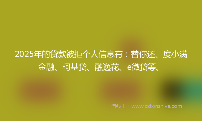 2025年的贷款被拒个人信息有：替你还、度小满金融、柯基贷、融逸花、e微贷等。