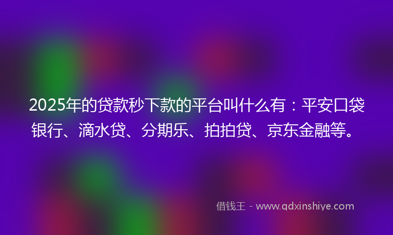 2025年的贷款秒下款的平台叫什么有：平安口袋银行、滴水贷、分期乐、拍拍贷、京东金融等。