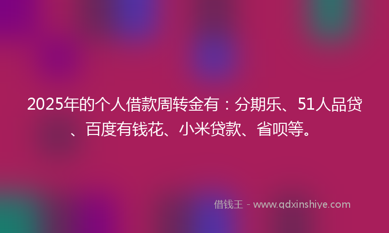 2025年的个人借款周转金有：分期乐、51人品贷、百度有钱花、小米贷款、省呗等。
