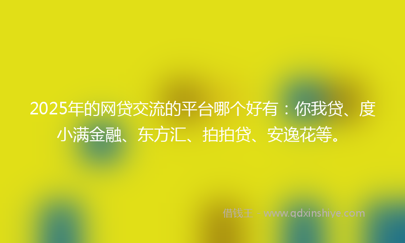 2025年的网贷交流的平台哪个好有：你我贷、度小满金融、东方汇、拍拍贷、安逸花等。