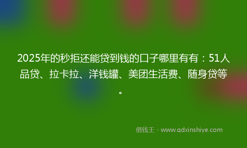 2025年的秒拒还能贷到钱的口子哪里有有：51人品贷、拉卡拉、洋钱罐、美团生活费、随身贷等。