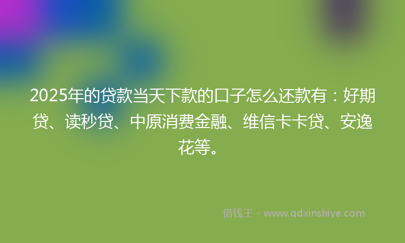 2025年的贷款当天下款的口子怎么还款有：好期贷、读秒贷、中原消费金融、维信卡卡贷、安逸花等。