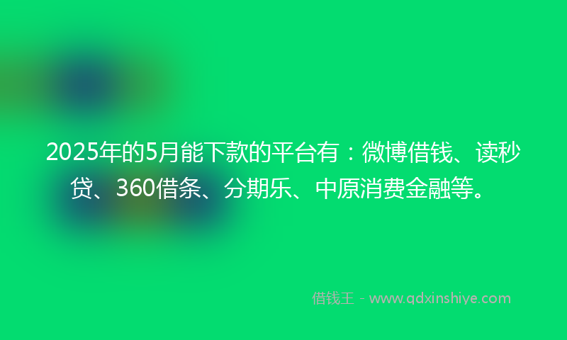 2025年的5月能下款的平台有：微博借钱、读秒贷、360借条、分期乐、中原消费金融等。