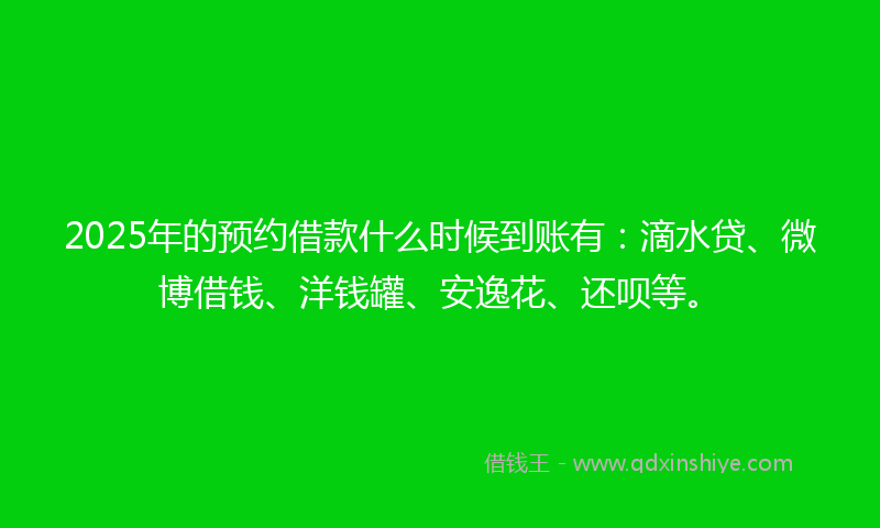 2025年的预约借款什么时候到账有：滴水贷、微博借钱、洋钱罐、安逸花、还呗等。