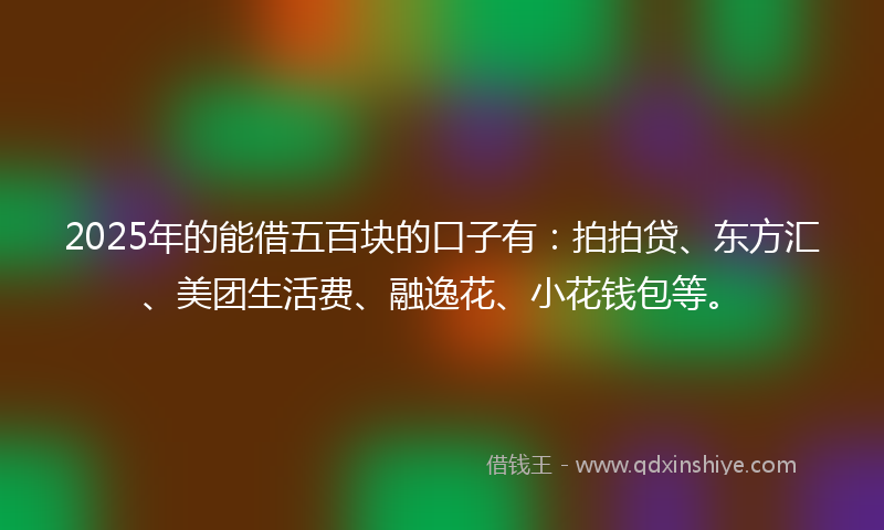 2025年的能借五百块的口子有：拍拍贷、东方汇、美团生活费、融逸花、小花钱包等。
