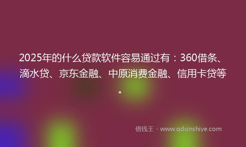 2025年的什么贷款软件容易通过有：360借条、滴水贷、京东金融、中原消费金融、信用卡贷等。