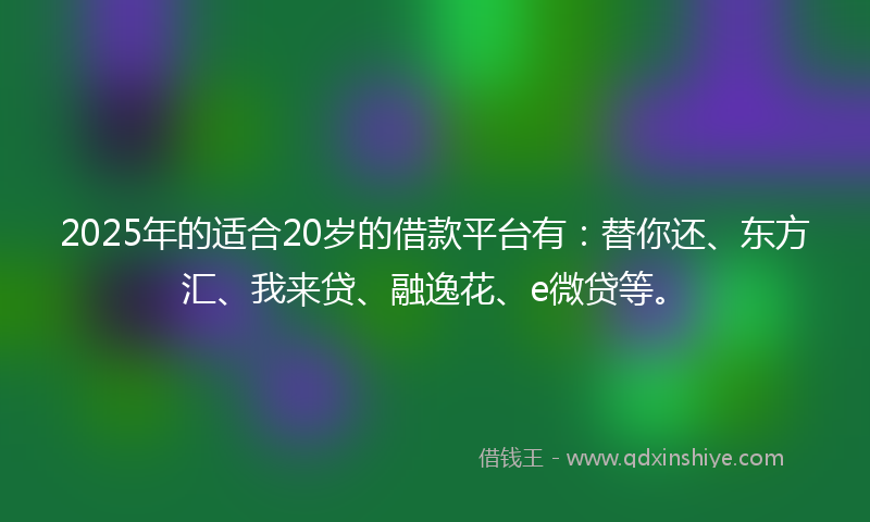 2025年的适合20岁的借款平台有：替你还、东方汇、我来贷、融逸花、e微贷等。