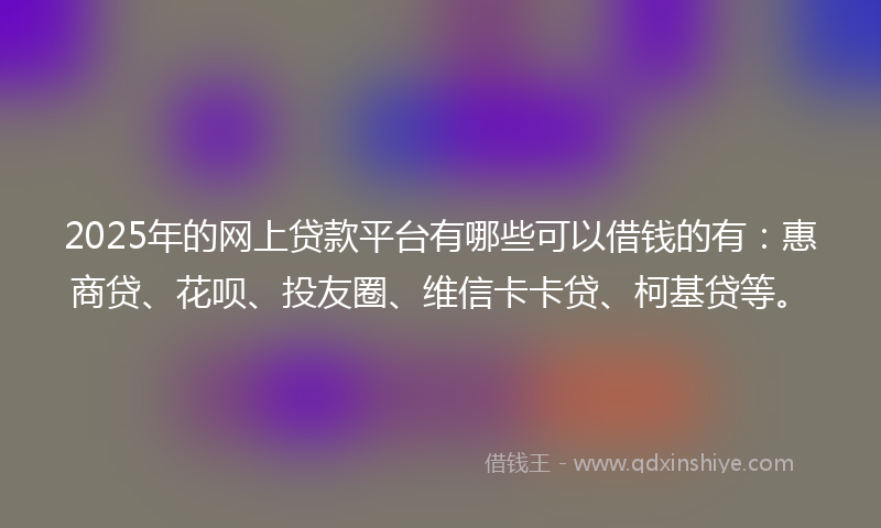 2025年的网上贷款平台有哪些可以借钱的有：惠商贷、花呗、投友圈、维信卡卡贷、柯基贷等。
