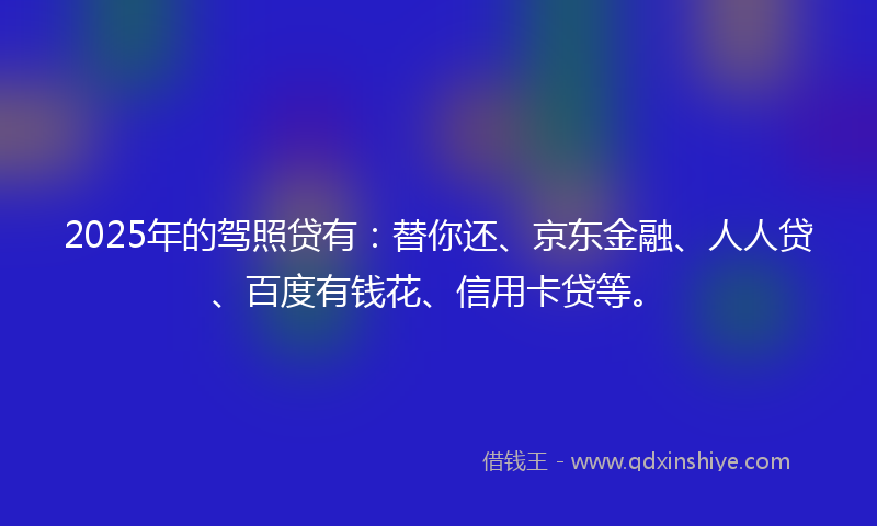 2025年的驾照贷有：替你还、京东金融、人人贷、百度有钱花、信用卡贷等。