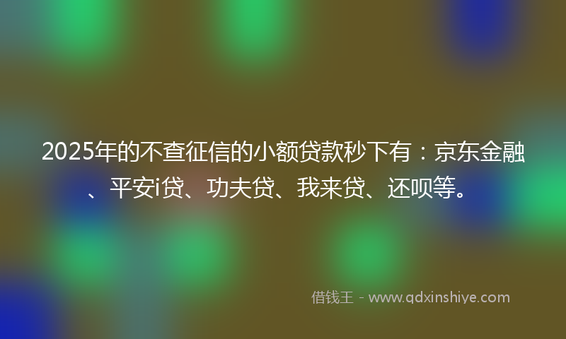2025年的不查征信的小额贷款秒下有：京东金融、平安i贷、功夫贷、我来贷、还呗等。