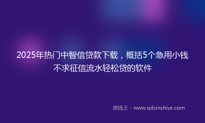 2025年热门中智信贷款下载，概括5个急用小钱不求征信流水轻松贷的软件