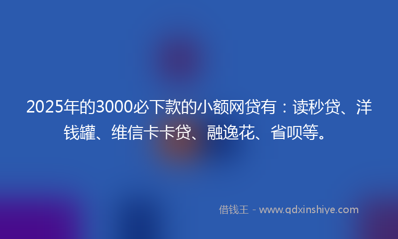 2025年的3000必下款的小额网贷有：读秒贷、洋钱罐、维信卡卡贷、融逸花、省呗等。