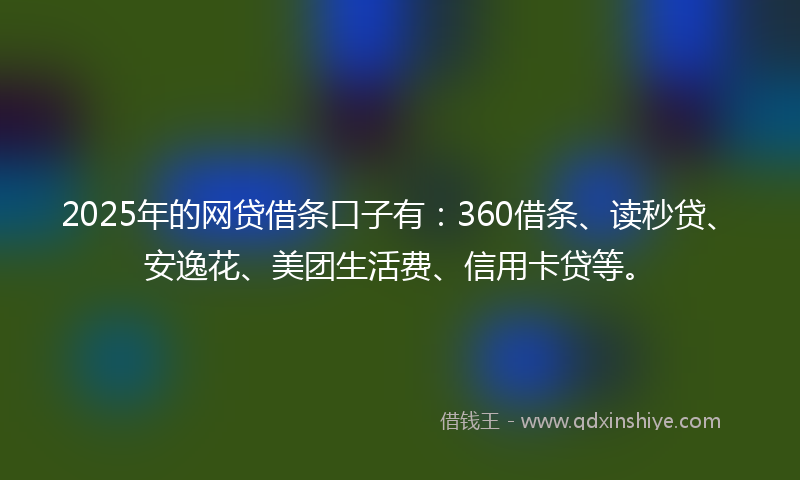 2025年的网贷借条口子有：360借条、读秒贷、安逸花、美团生活费、信用卡贷等。