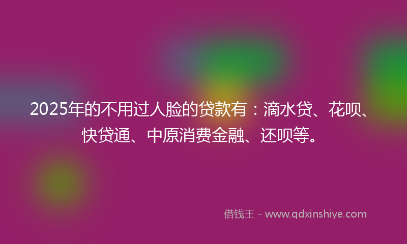 2025年的不用过人脸的贷款有：滴水贷、花呗、快贷通、中原消费金融、还呗等。