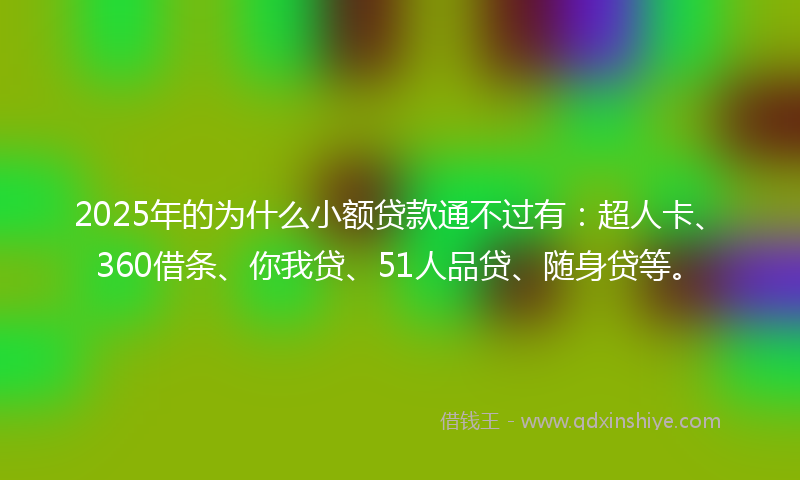 2025年的为什么小额贷款通不过有：超人卡、360借条、你我贷、51人品贷、随身贷等。