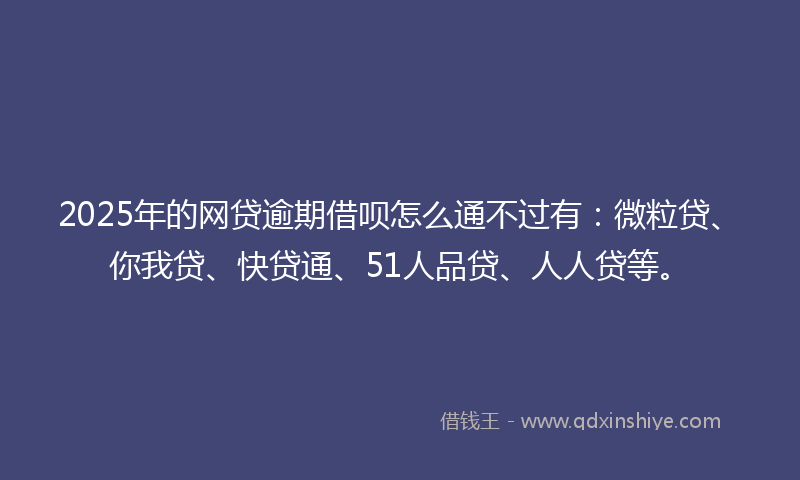 2025年的网贷逾期借呗怎么通不过有：微粒贷、你我贷、快贷通、51人品贷、人人贷等。