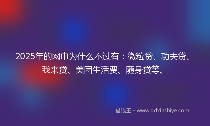 2025年的网申为什么不过有:微粒贷、功夫贷、我来贷、美团生活费、随身贷等。