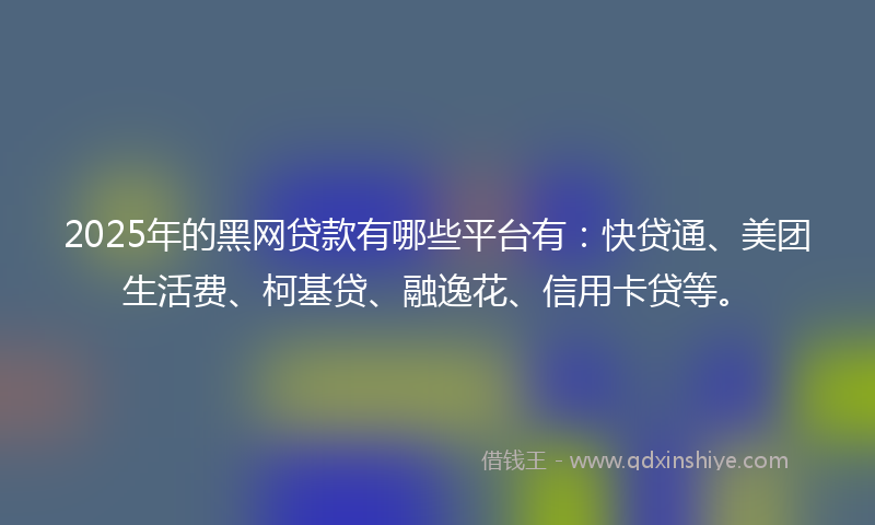 2025年的黑网贷款有哪些平台有：快贷通、美团生活费、柯基贷、融逸花、信用卡贷等。