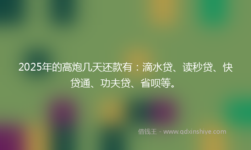 2025年的高炮几天还款有：滴水贷、读秒贷、快贷通、功夫贷、省呗等。