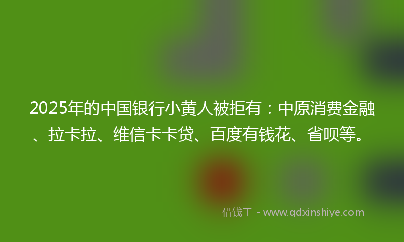 2025年的中国银行小黄人被拒有：中原消费金融、拉卡拉、维信卡卡贷、百度有钱花、省呗等。