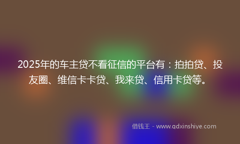 2025年的车主贷不看征信的平台有：拍拍贷、投友圈、维信卡卡贷、我来贷、信用卡贷等。