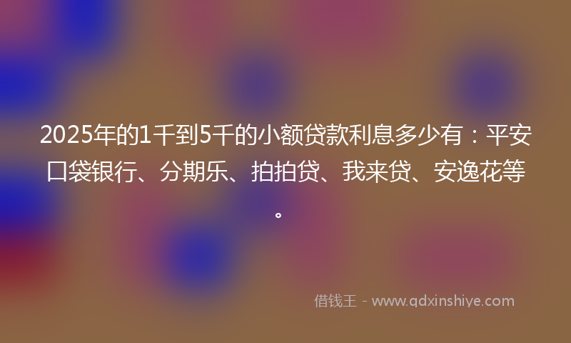 2025年的1千到5千的小额贷款利息多少有：平安口袋银行、分期乐、拍拍贷、我来贷、安逸花等。